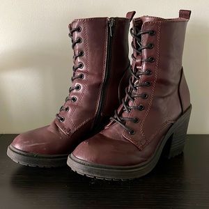 Forever 21 Burgundy Lace-Up Chunky Heel Boots Size 7